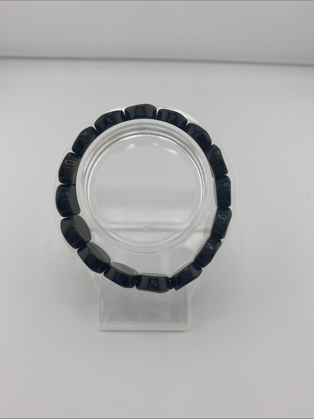 Genuine Black Obsidian Carved Shield Bracelet - Protection & Grounding - Picture 2 of 9